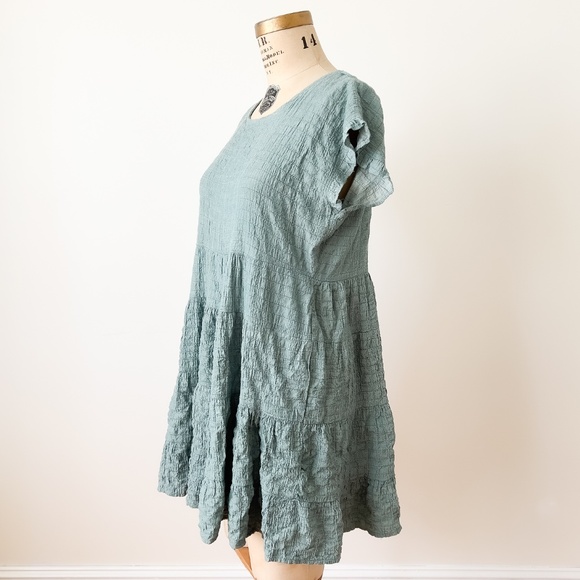Sage Green Tiered Ruffled Babydoll Tunic Dress with Pockets Fairy - Large - Picture 2 of 10